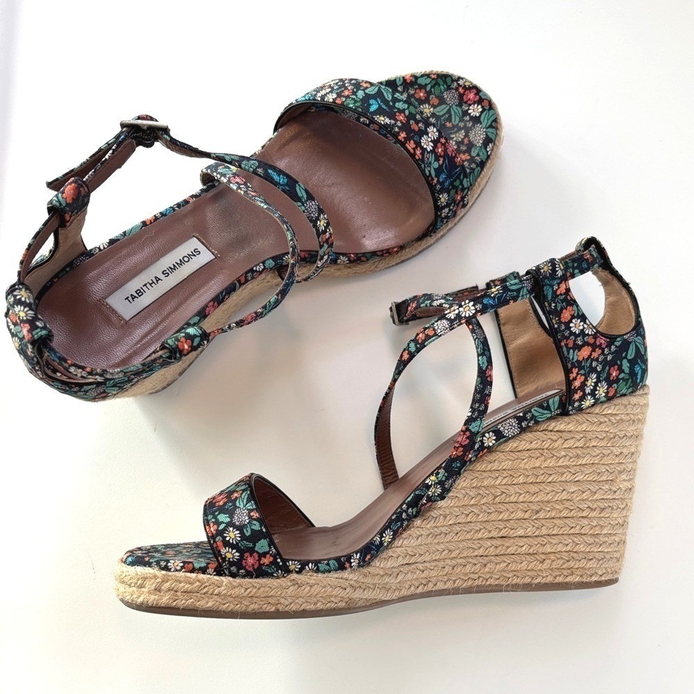 Tabitha Simmons Silk Twill Floral Wedge Espadrille Wedge‎ Sandals US 8 Luxe